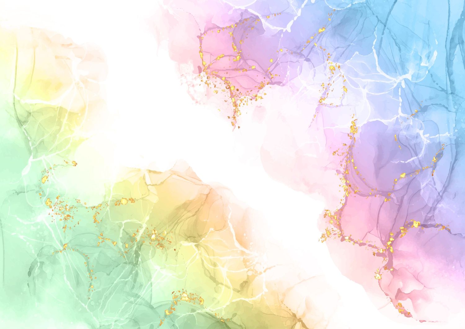 Abstract watercolor background with pastel rainbow colors and gold accent details.