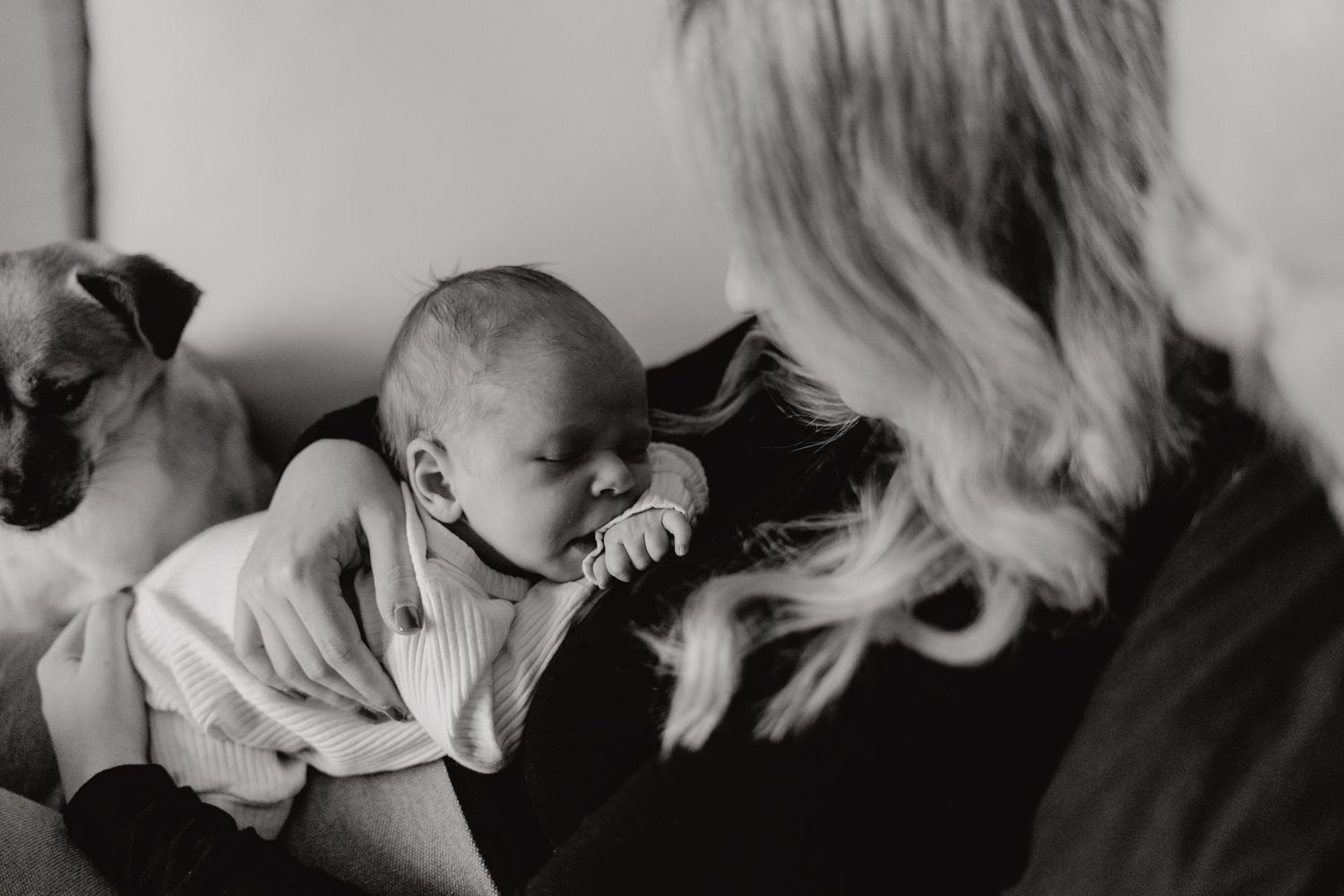 Artistic black and white capture of a family's intimate moment.