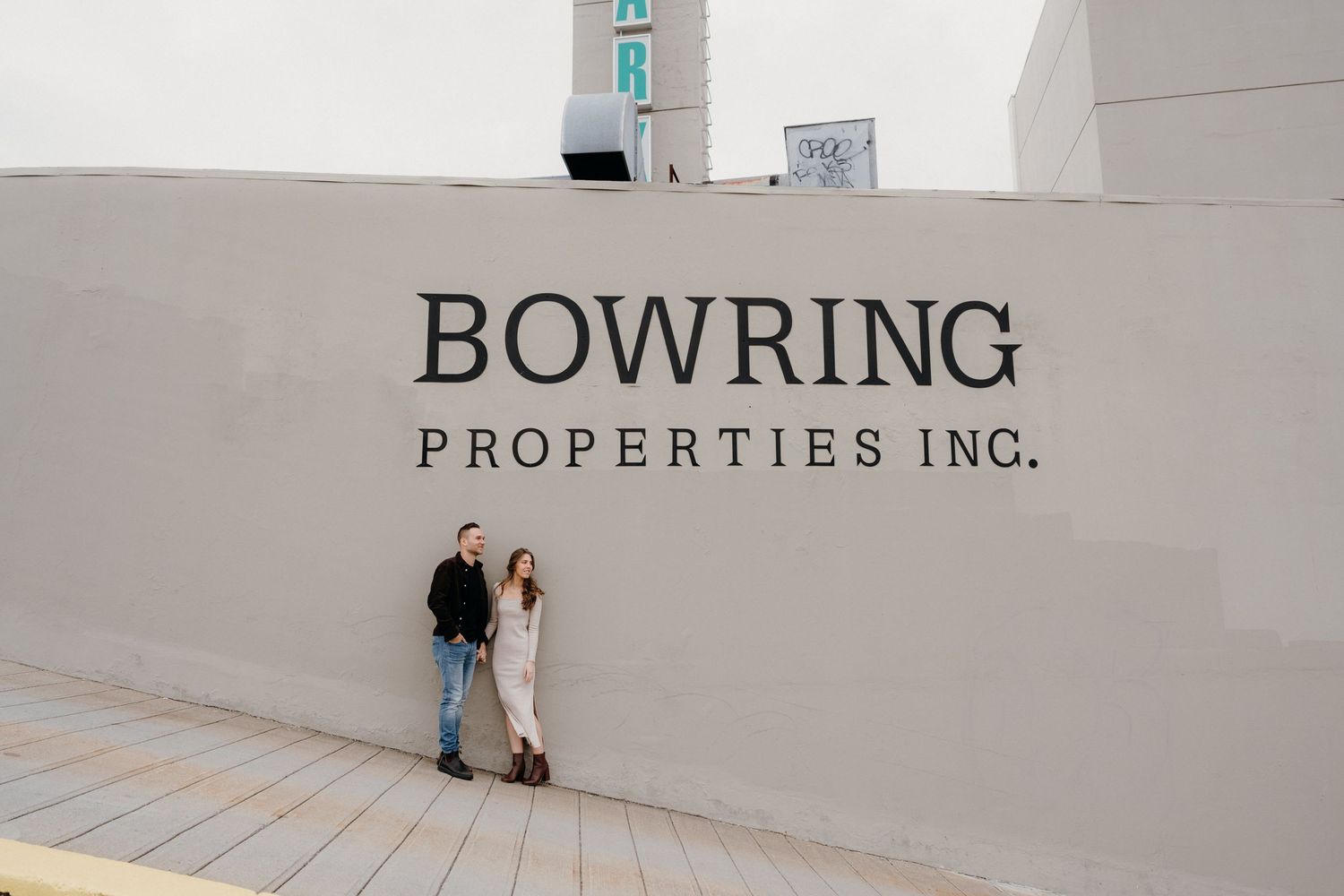 Elegant business signage showing Bowring Properties Inc name against light background.