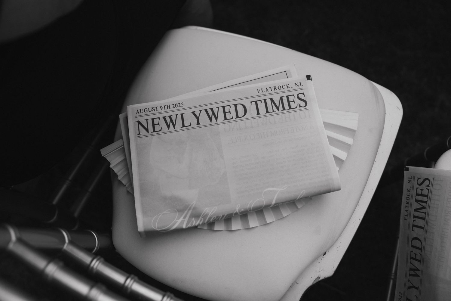 Black and white newspaper clipping with 'Newlywed Times' visible in the header.