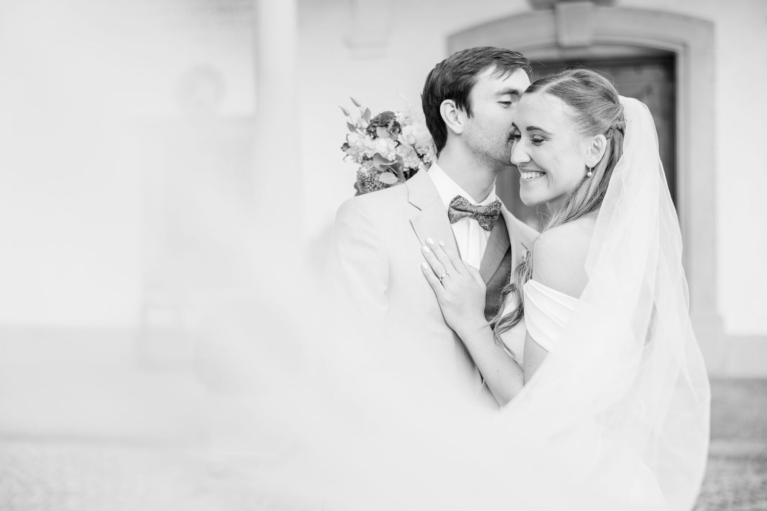 A romantic black and white collage of tender moments between a couple on their wedding day - Hochzeitsfotograf Aargau