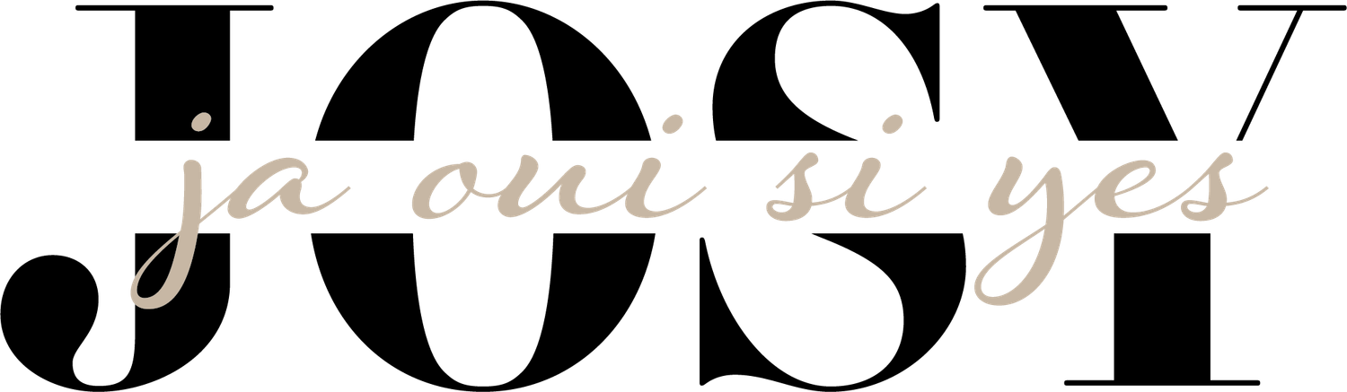 Modern stylized black and white typographic logo design for 'JOSY' with elegant script font accents.