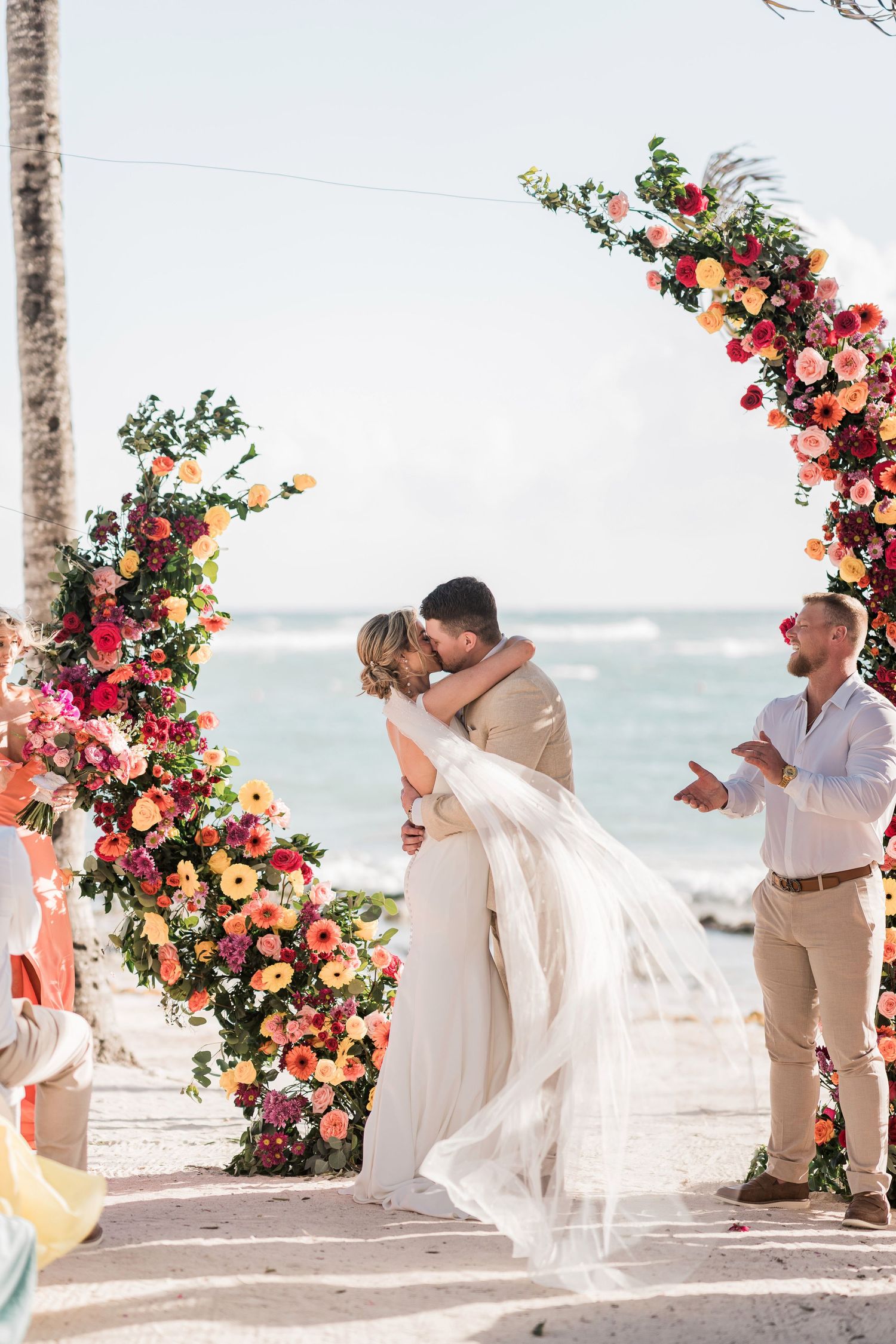 mexico wedding photographer & filmmaker - wedding first kiss at barceló Maya grand resort