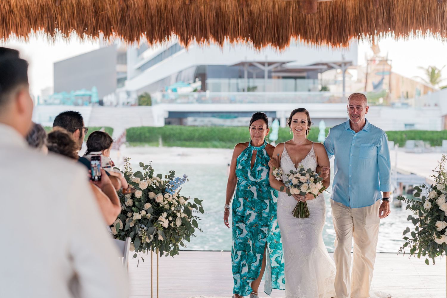 Dreams Vista Cancun Resort & Spa ceremony - bride walking with mom