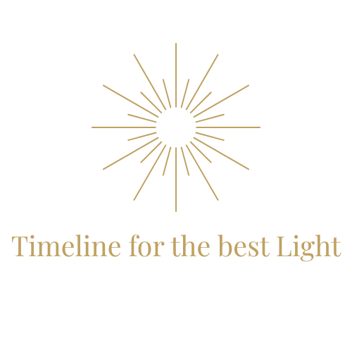 Gold sunburst icon with timeline for the best light text on white background.
