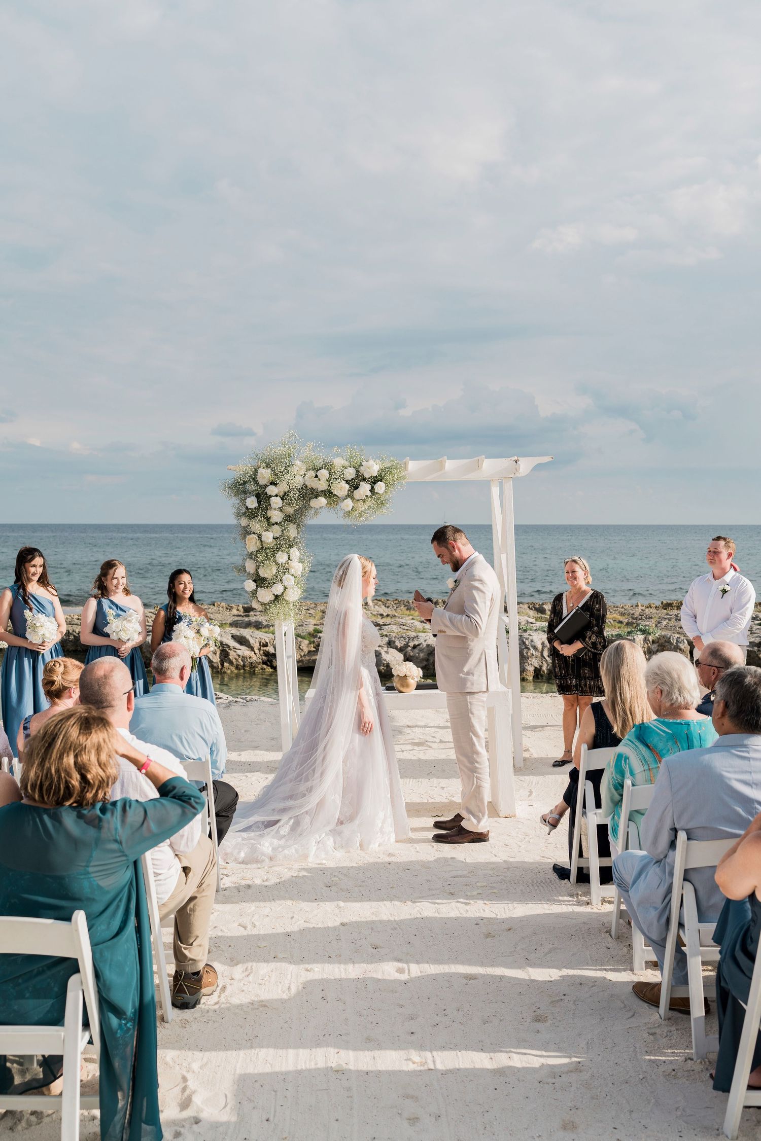 Outdoor beach wedding ceremony with ocranview at Hard rock riviera Maya