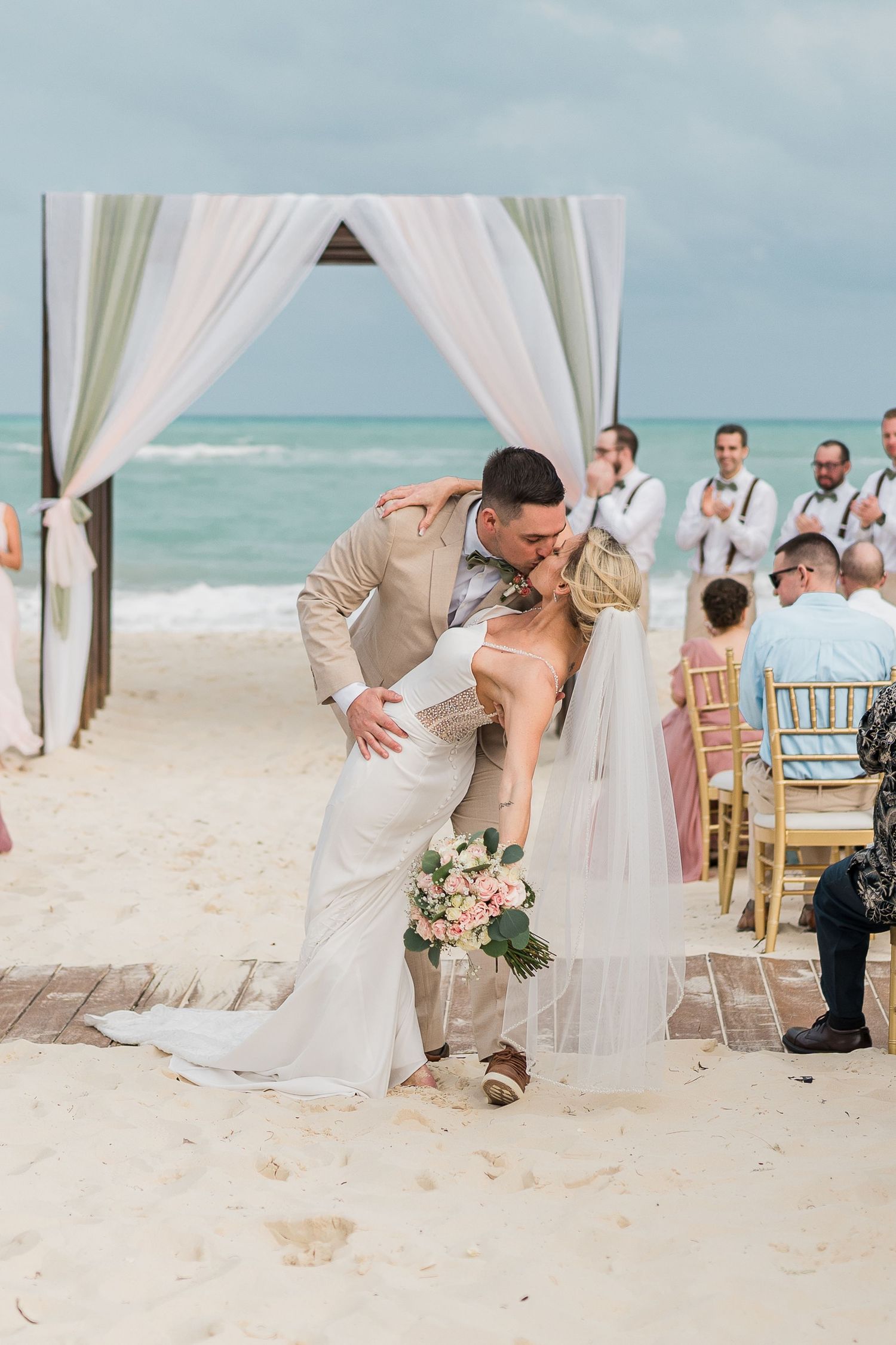 riviera Maya wedding ceremony first kiss