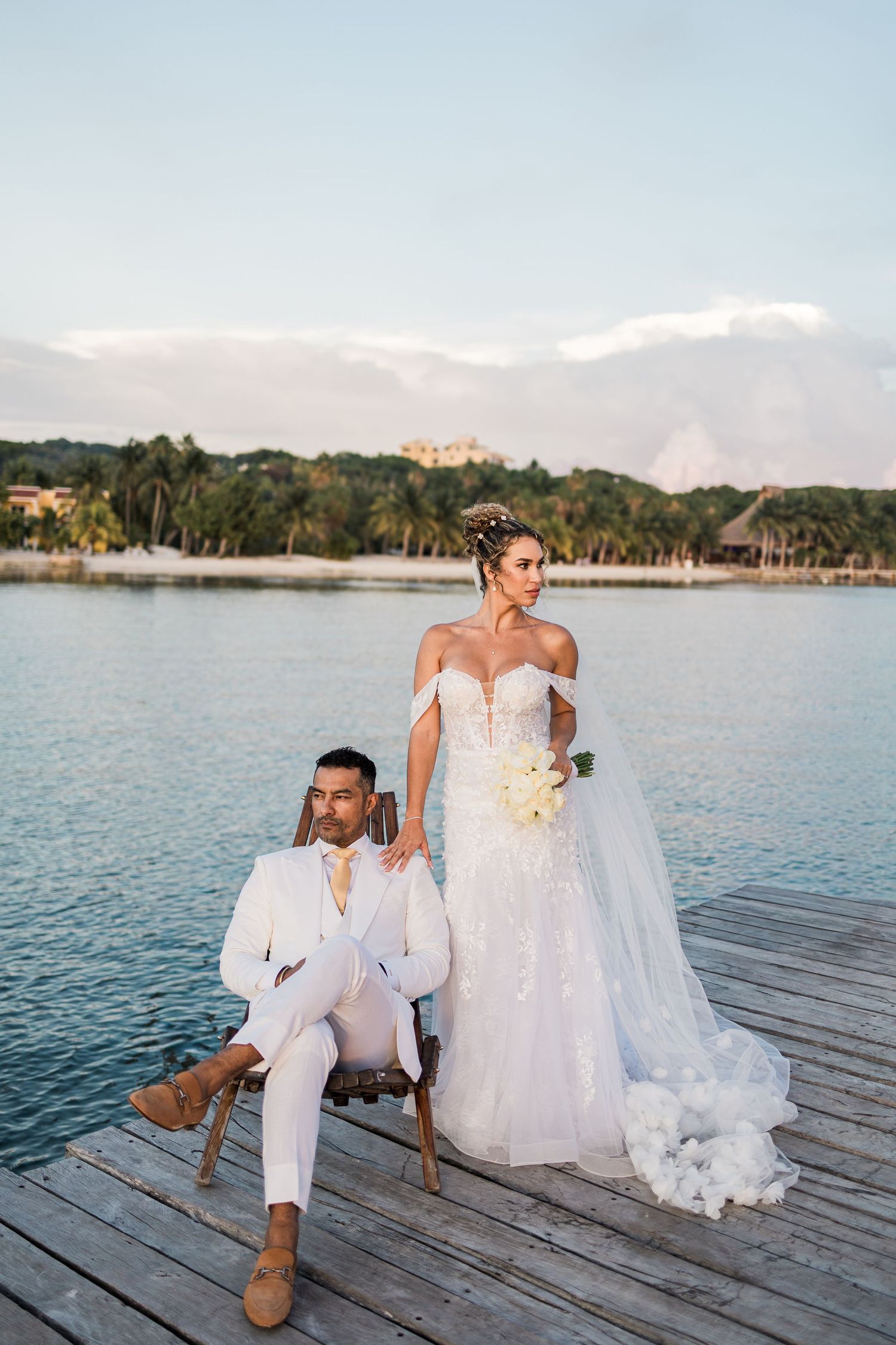 bride and groom at a dock