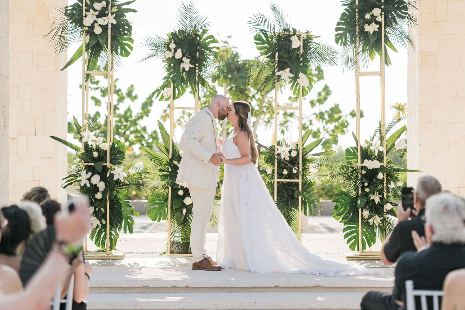 Destination wedding photographer Valle de Guadalupe Mexico — wedding ceremony first kiss