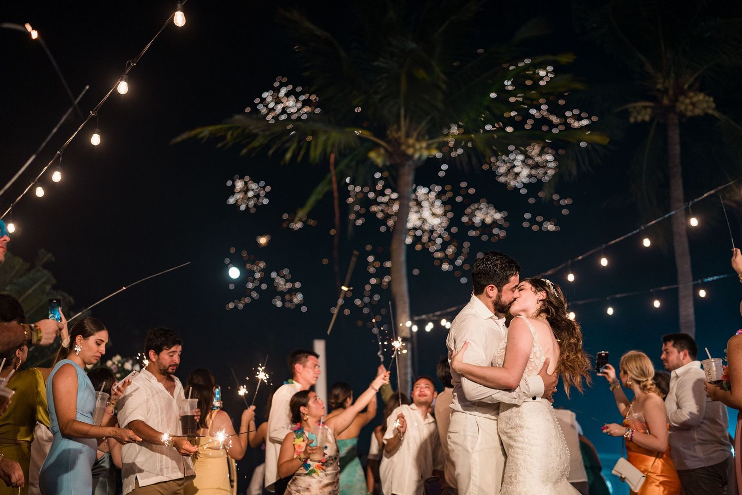 cancun wedding  photographer and filmmaker - fireworks at the end of reception
