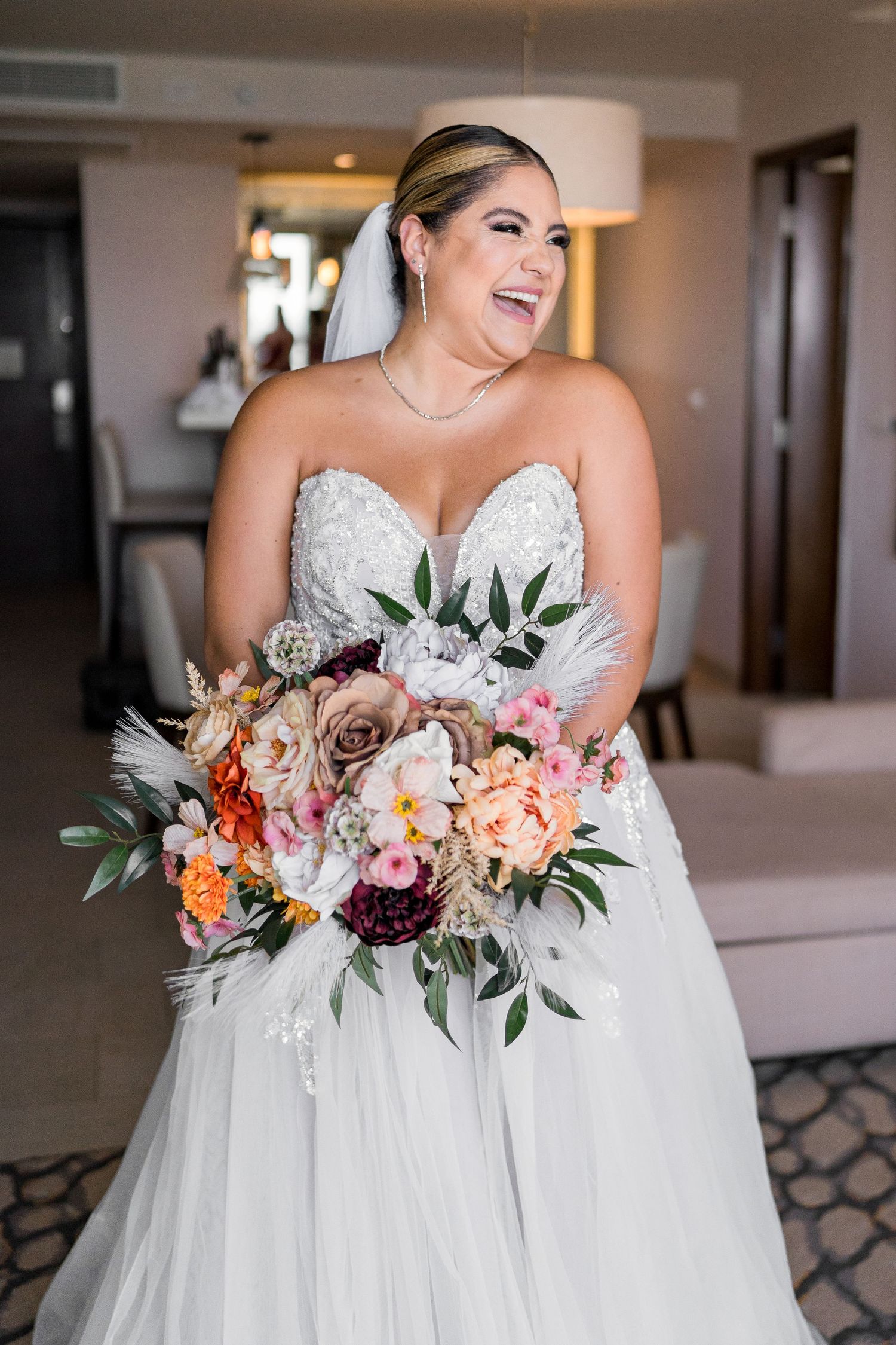 Royalton Riviera Cancun Wedding bride portrait in the room