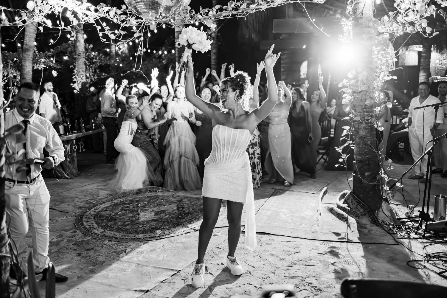 bride bouquet toss tulum wedding