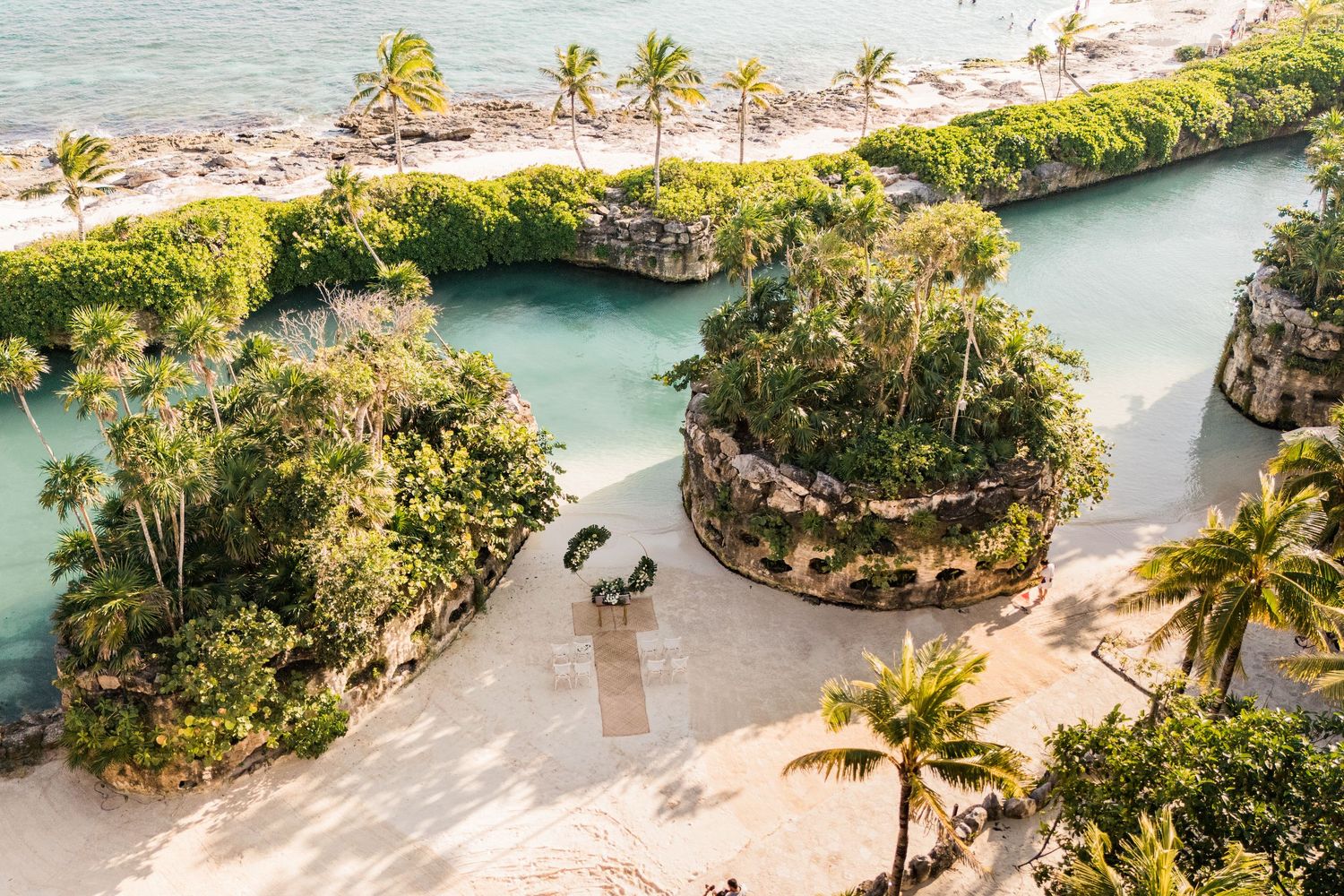 Xcaret Arte Wedding - drone picture of gazebo at the caleta