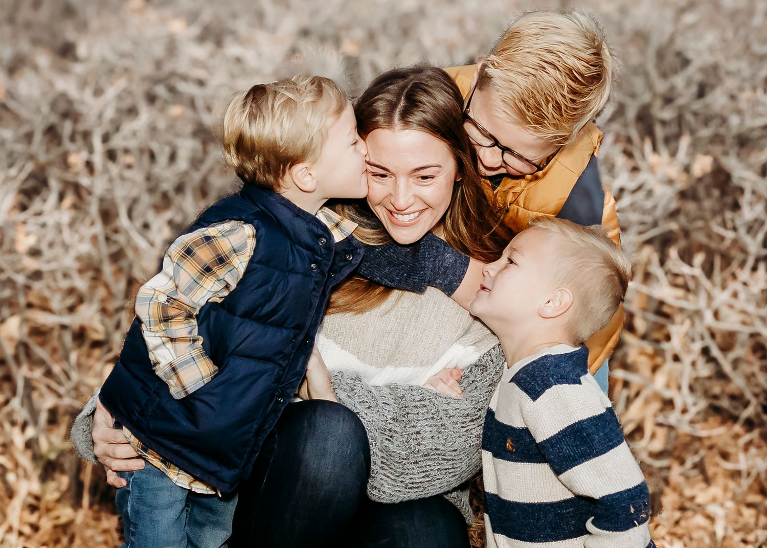 Fall family session with Mother and children in the mountains near Provo Canyon, Utah