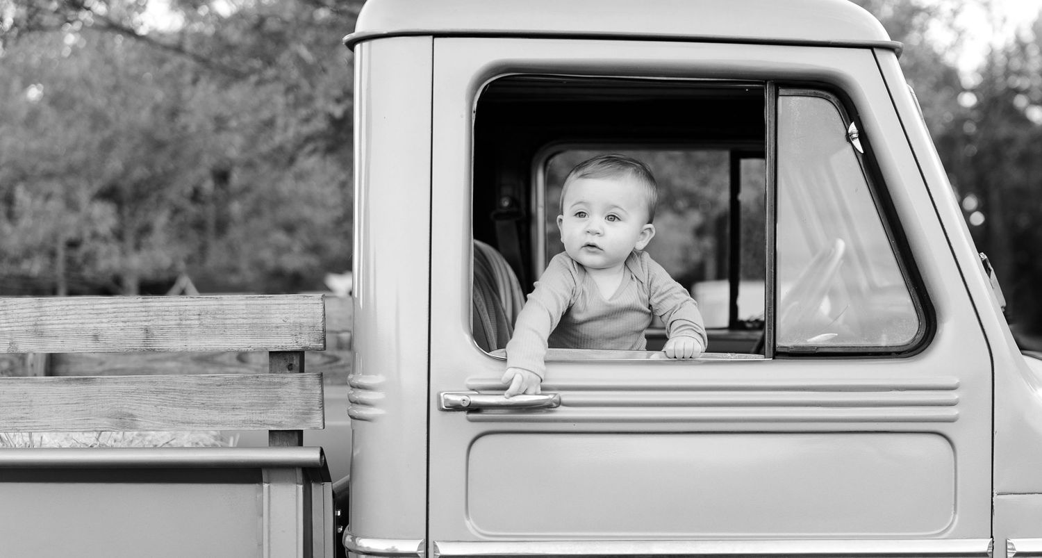 Child's first birthday portraits on Pender County, NC farm