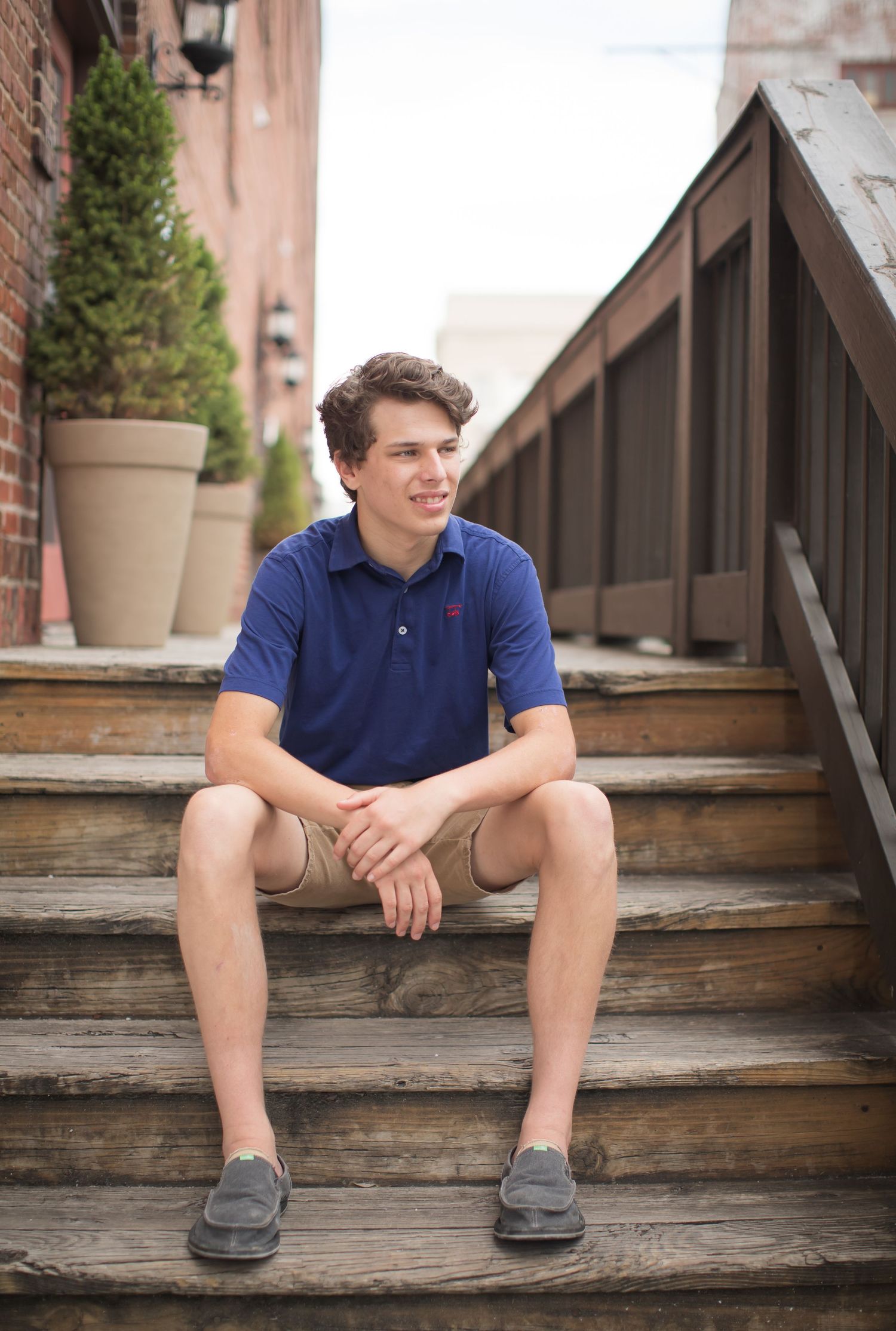 Senior boys photos in urban setting in Wilmington, NC