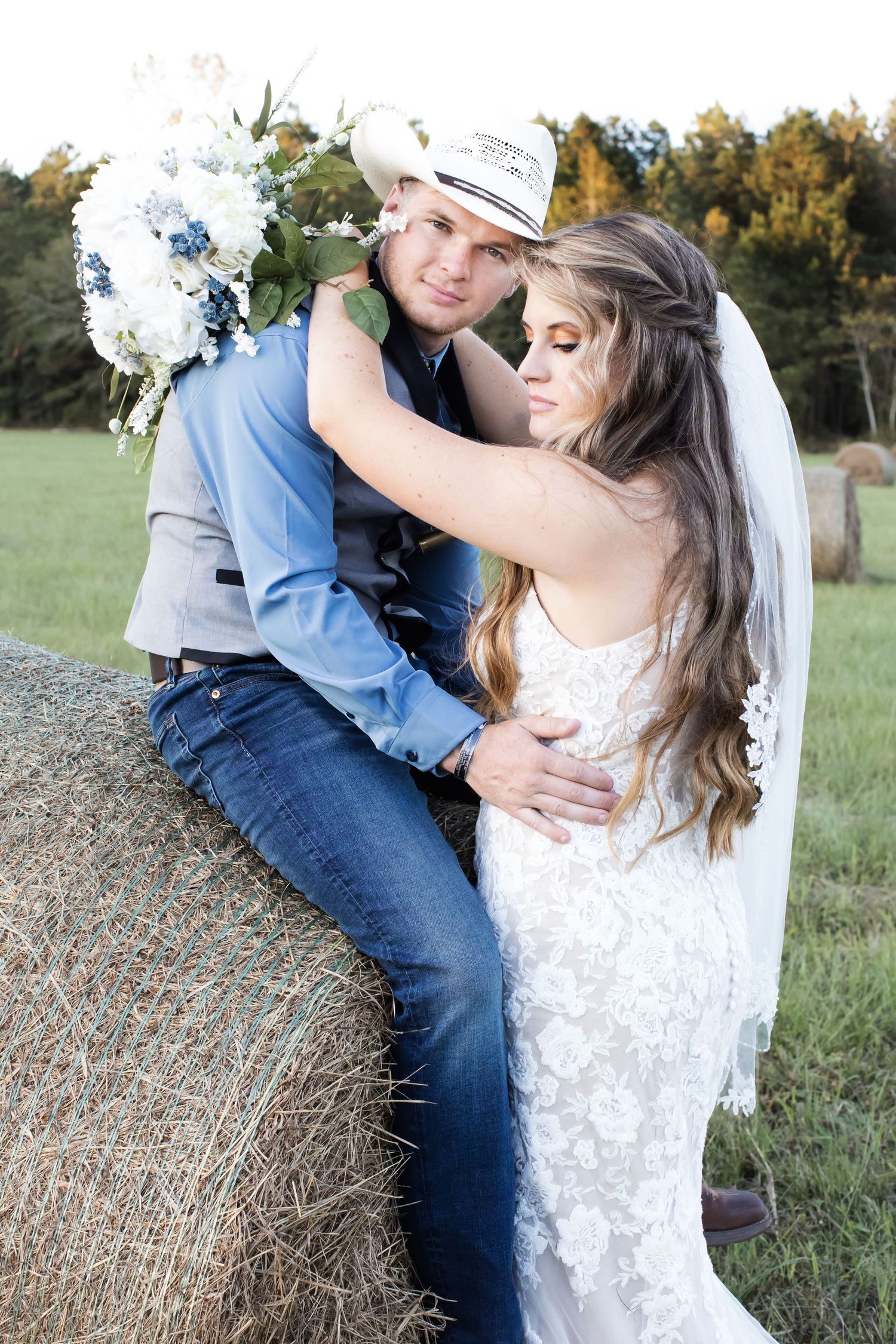 Bride and groom photograph on farm in Brunswick County, NC