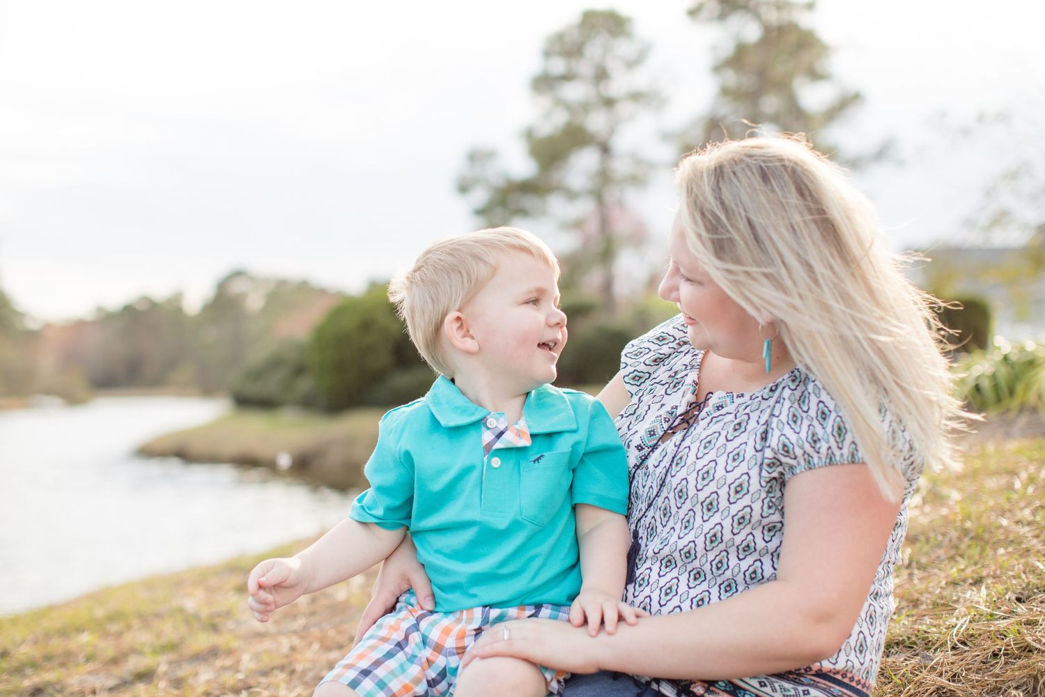 Photograph of child and mother on a lake in Wilmington, NC