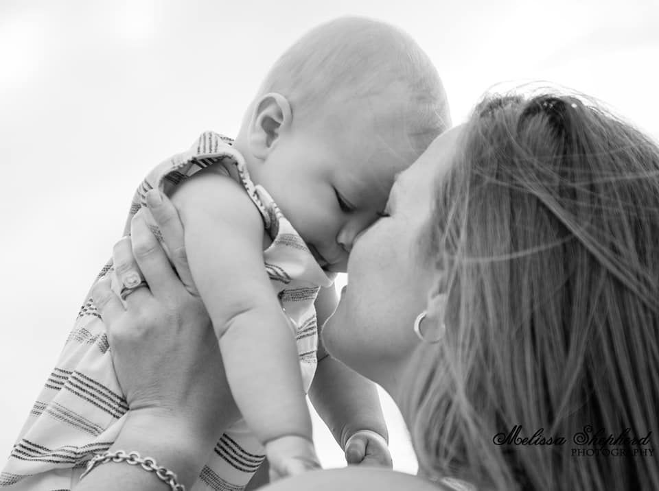 Black and white Photo of Mother and Baby