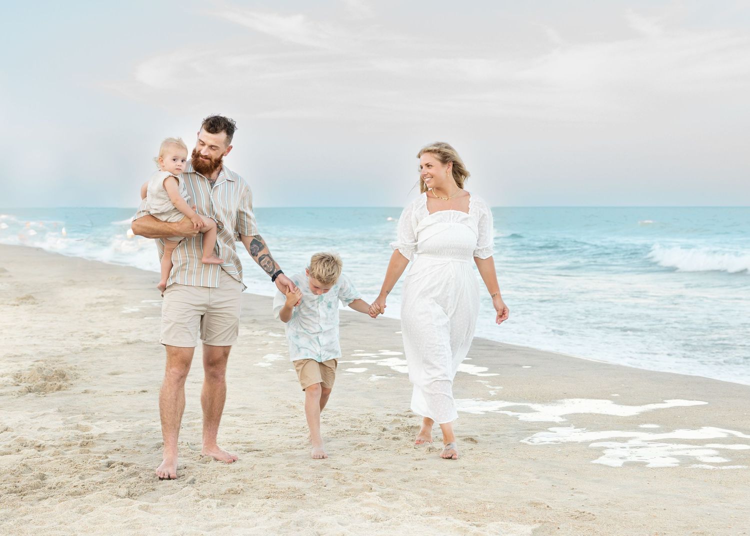 Family lifestyle fine art beach portrait Wrightsville Beach during golden hour