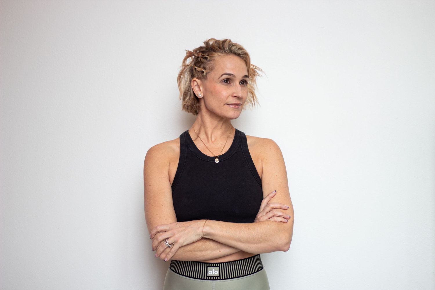 Karen Maxwell looks off into the distance while posing for a Cyclebar DTC photoshoot