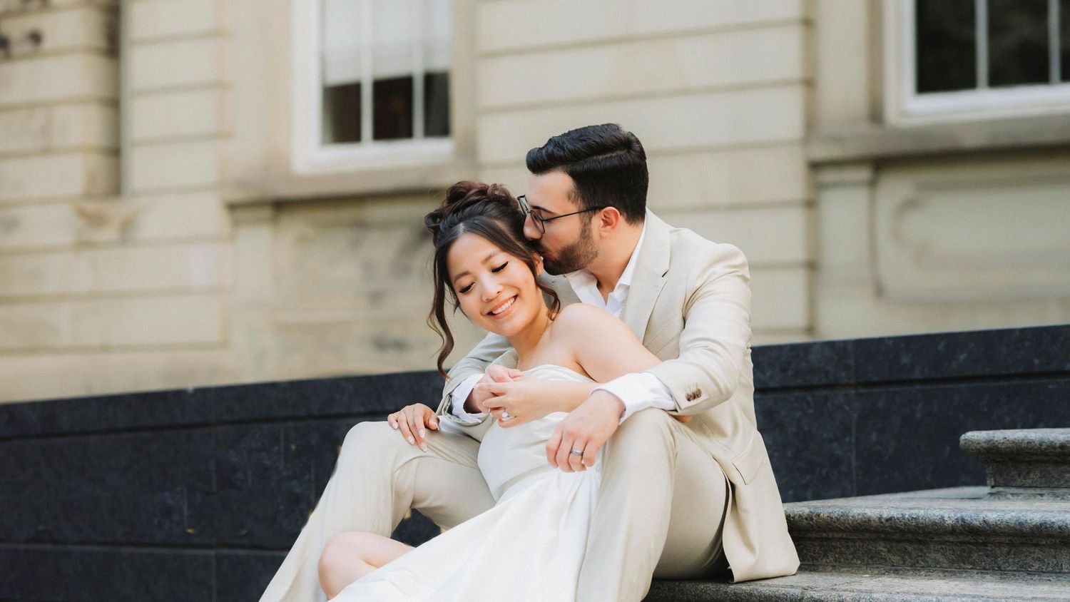 Bride and groom walking hand-in-hand – Toronto wedding photography