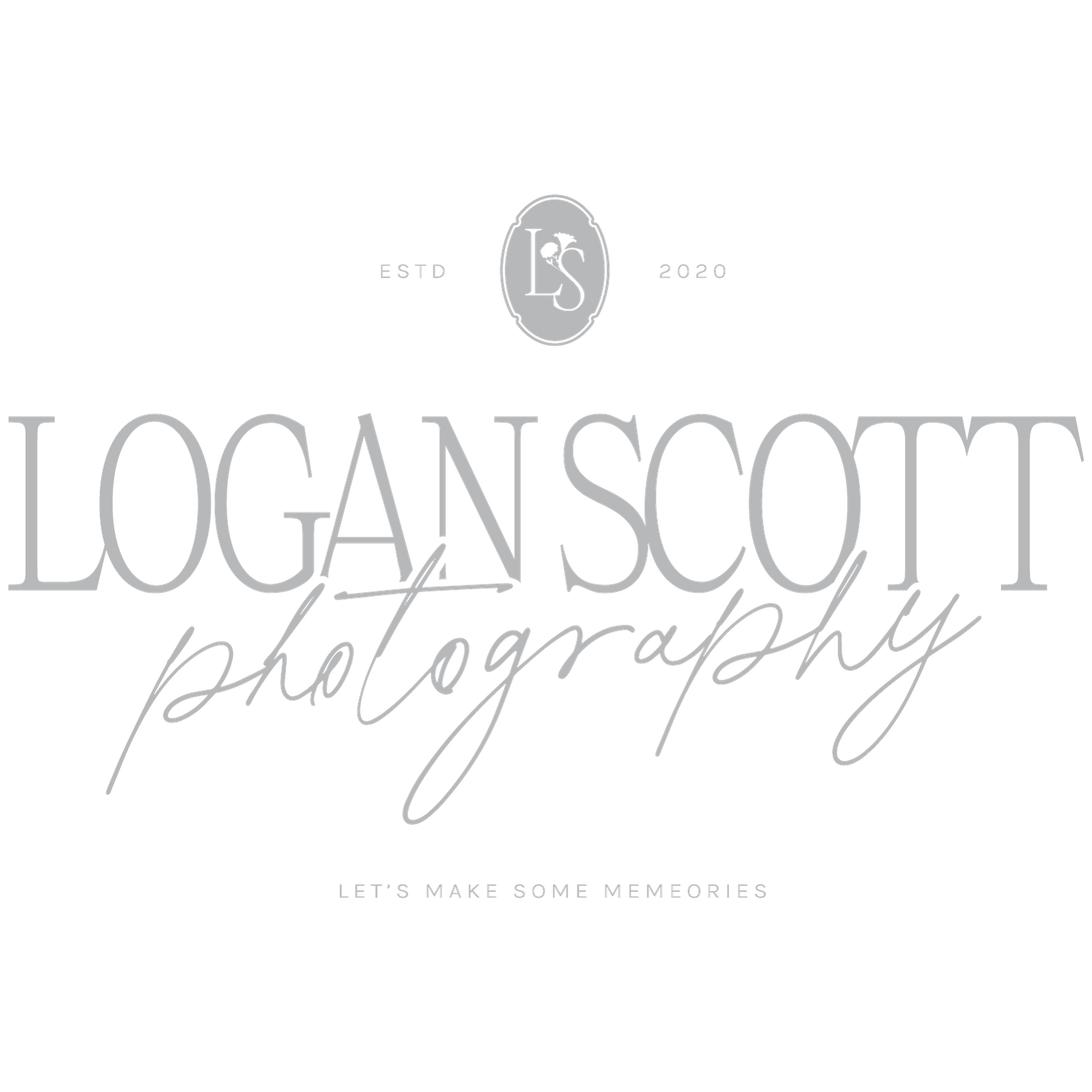A gray and black photography business logo with elegant script typography.