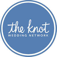 The Knot Wedding Network logo featuring white script text on a blue circle background.