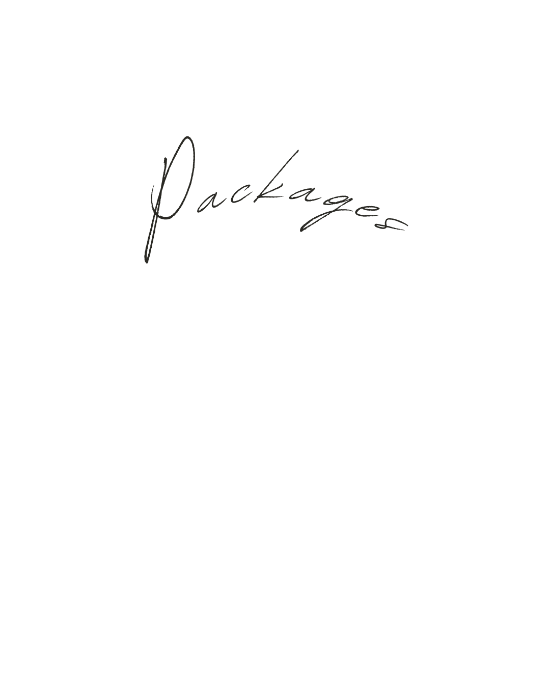 Elegant package text written in script font against a dark background.