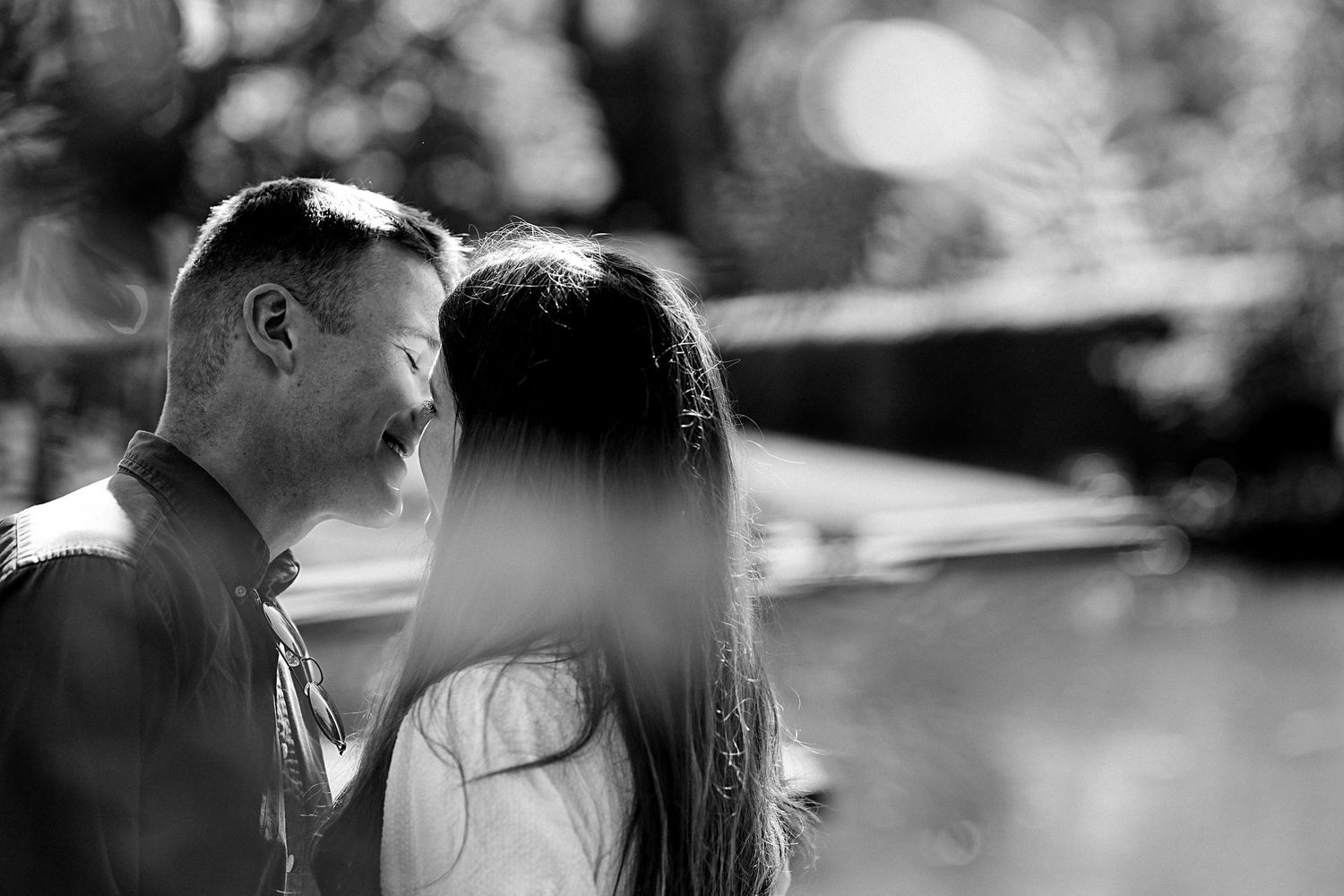 Black and white series capturing romantic moments between a couple.