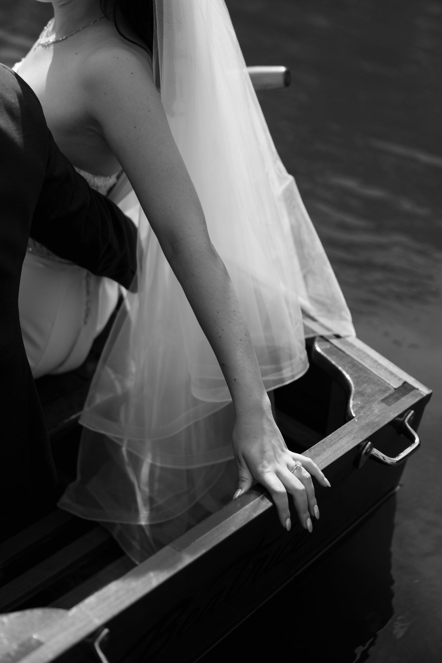 wedding couple in boat on wedding day