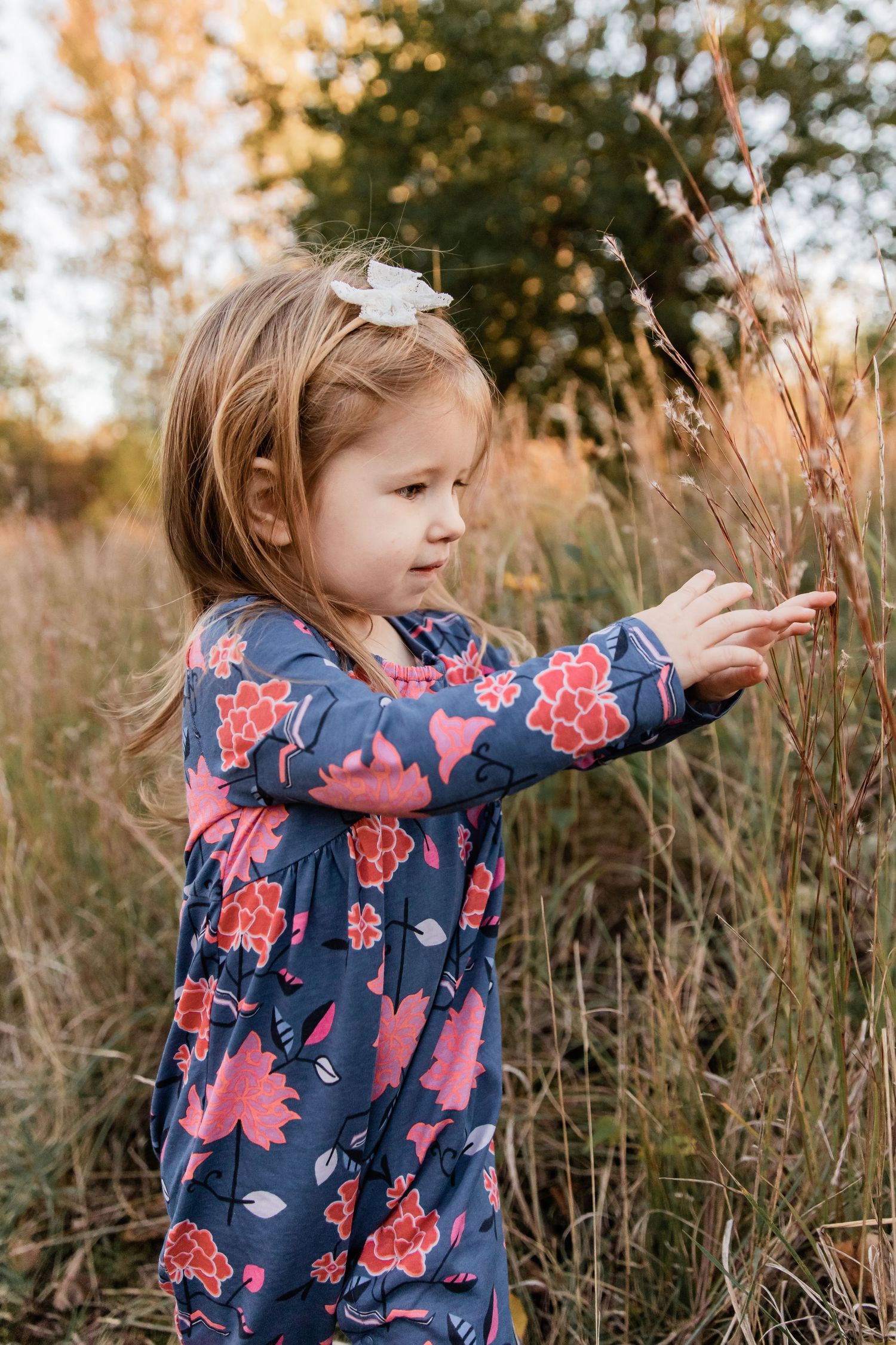 little girls picks flowers in a meadow riley lake park mn eden prairie
