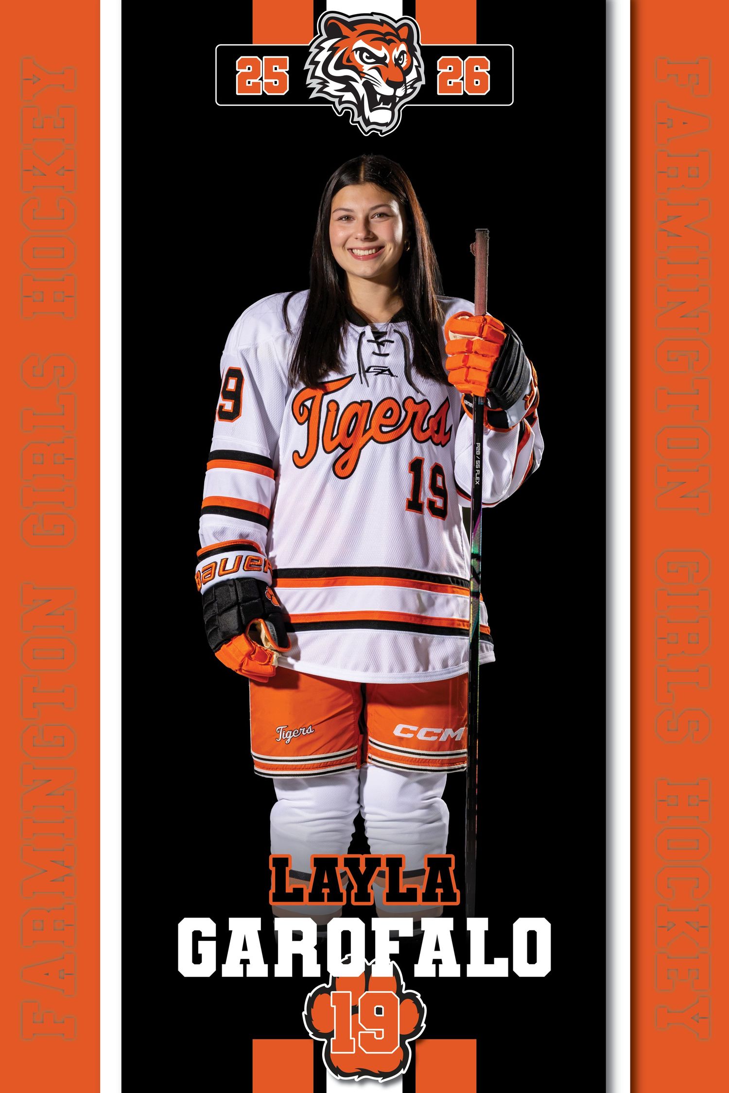 Player poster for Farmington Tigers girls hockey team