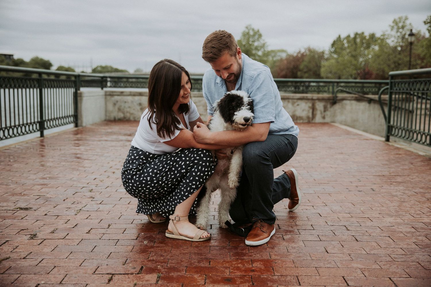 young couple adores their new puppy