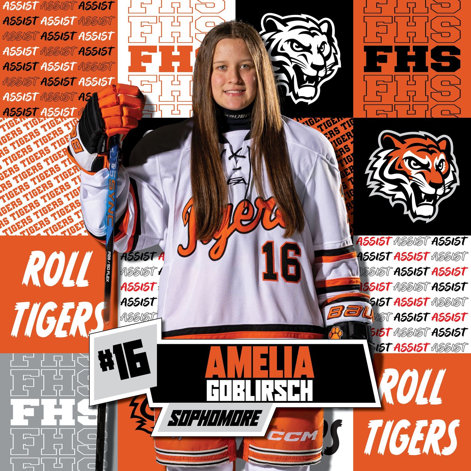 Individual player assist graphics for Farmington Tigers girls hockey team