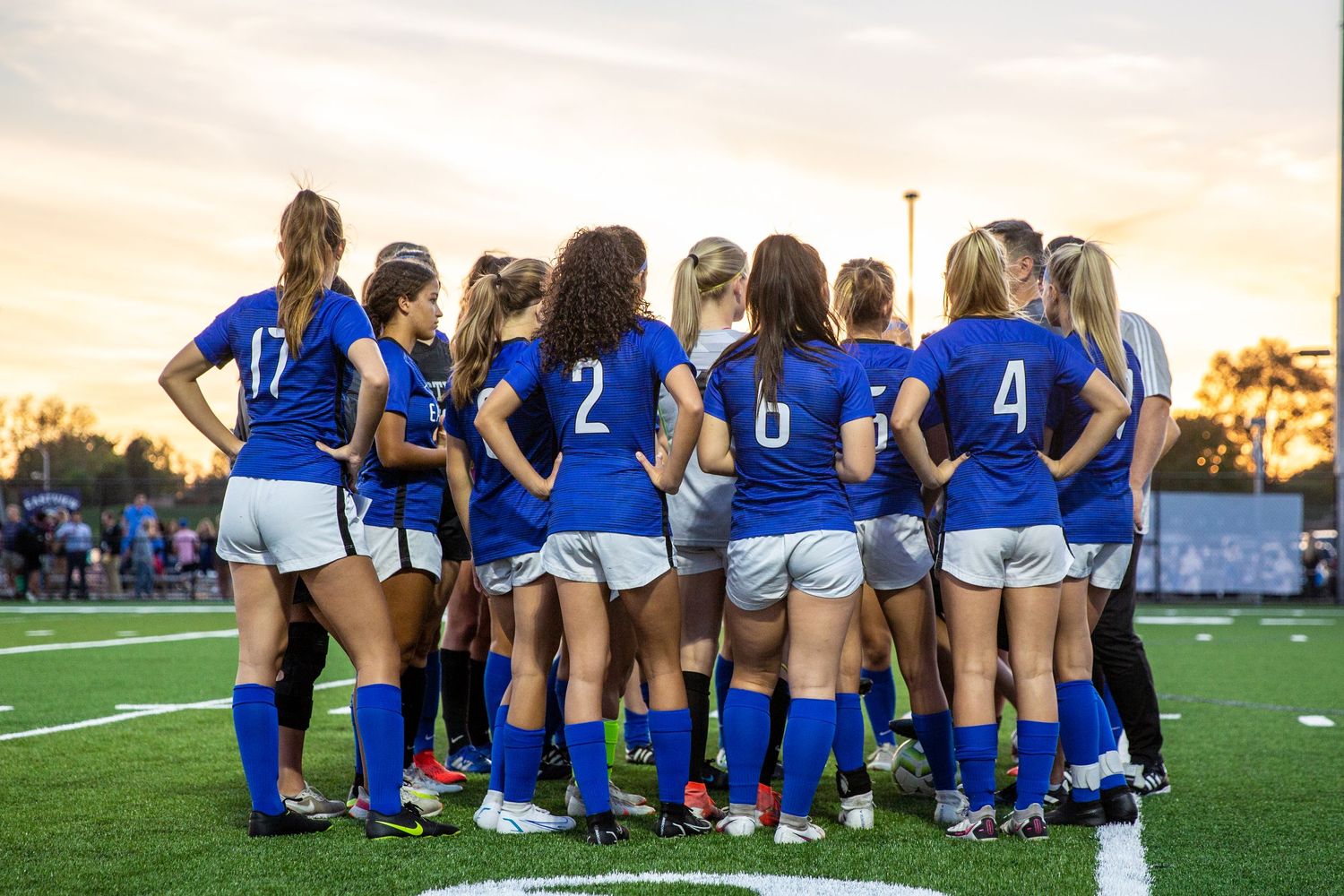 eastview high school girls soccer varsity team huddle