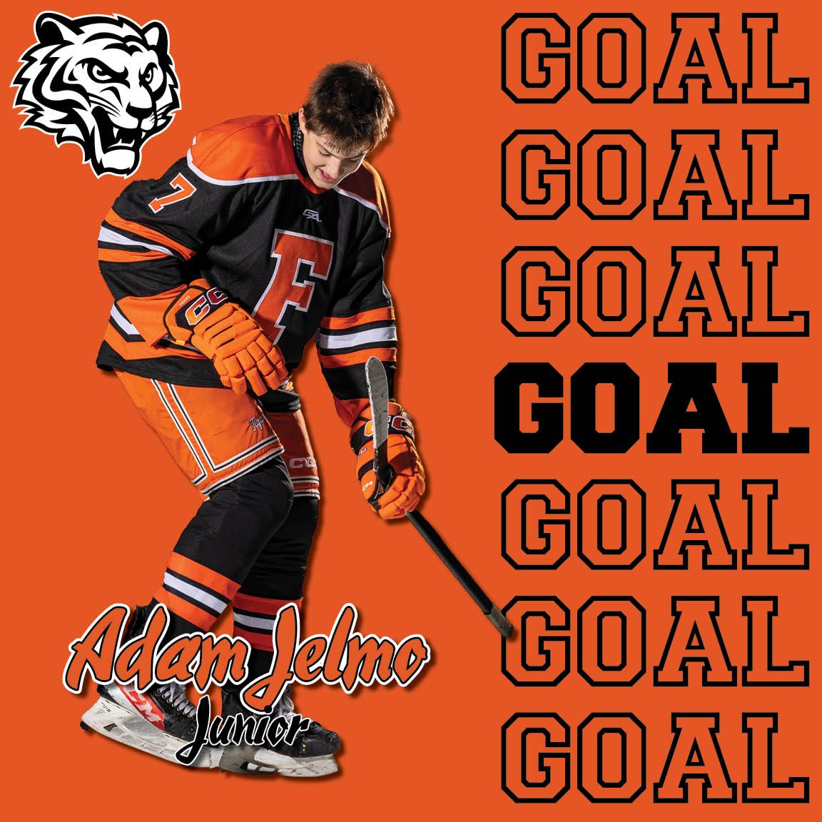 Individual player goal graphics for Farmington Tigers boys hockey team