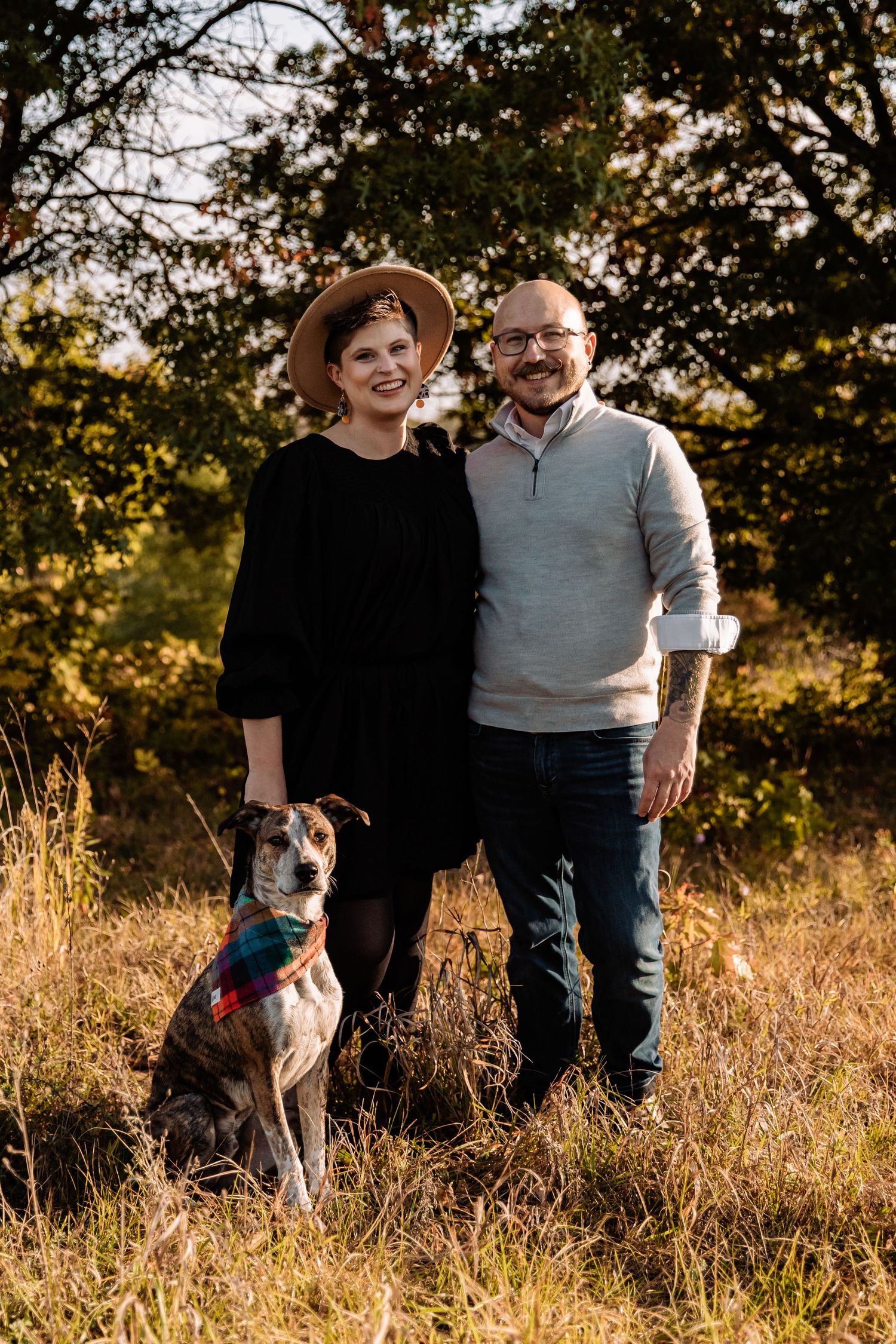 american gothic inspired family photo with puppy
