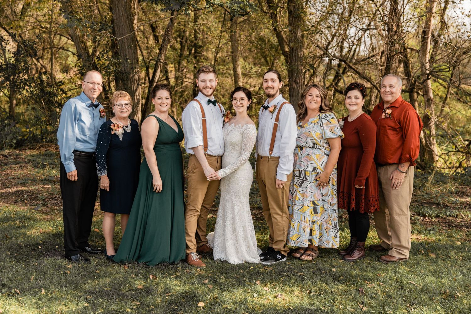 bride and groom with their families