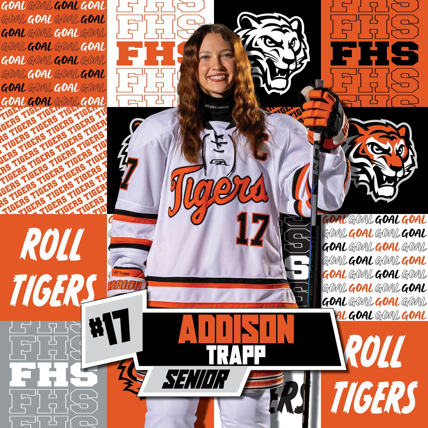 Individual player goal graphics for Farmington Tigers girls hockey team