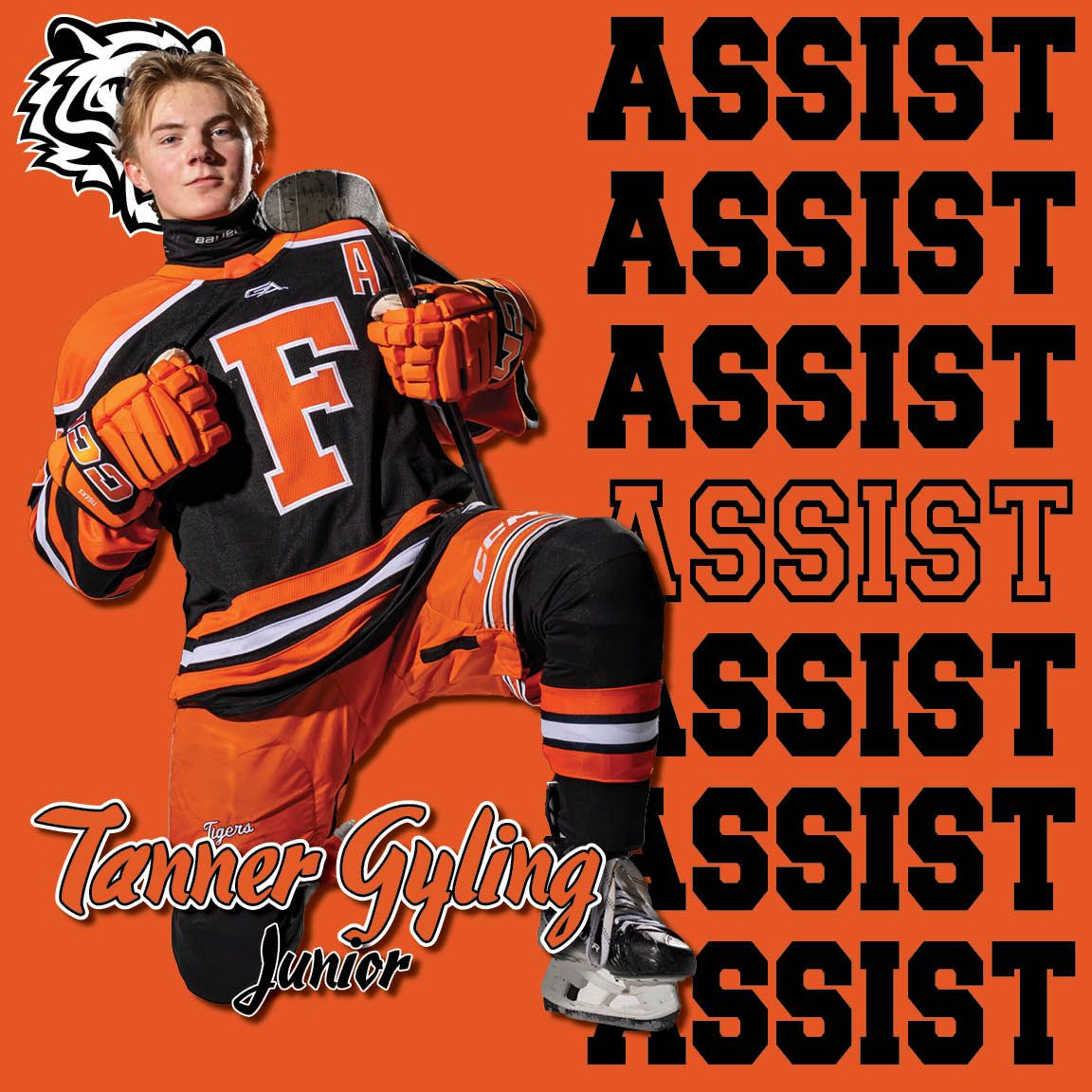 Individual player assist graphics for Farmington Tigers boys hockey team