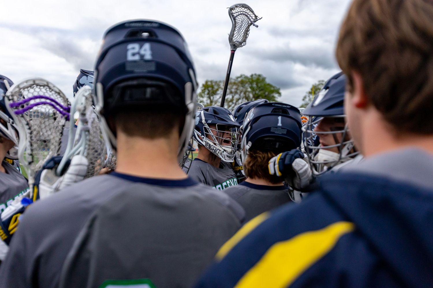 Rosemount Irish lacrosse captain does the pregame chant with his team