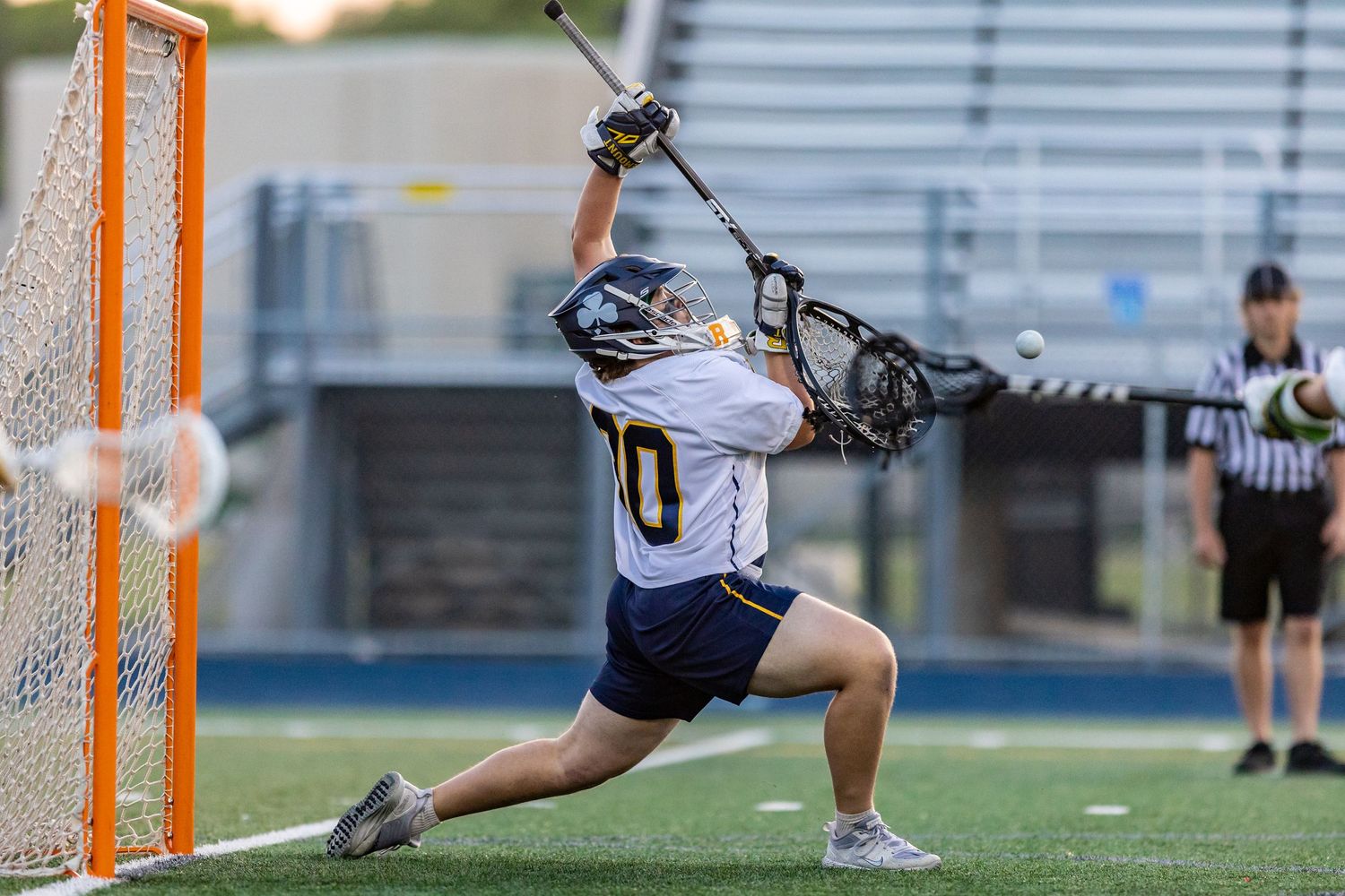 rosemount irish boys lacrosse goalie makes big save on attacker