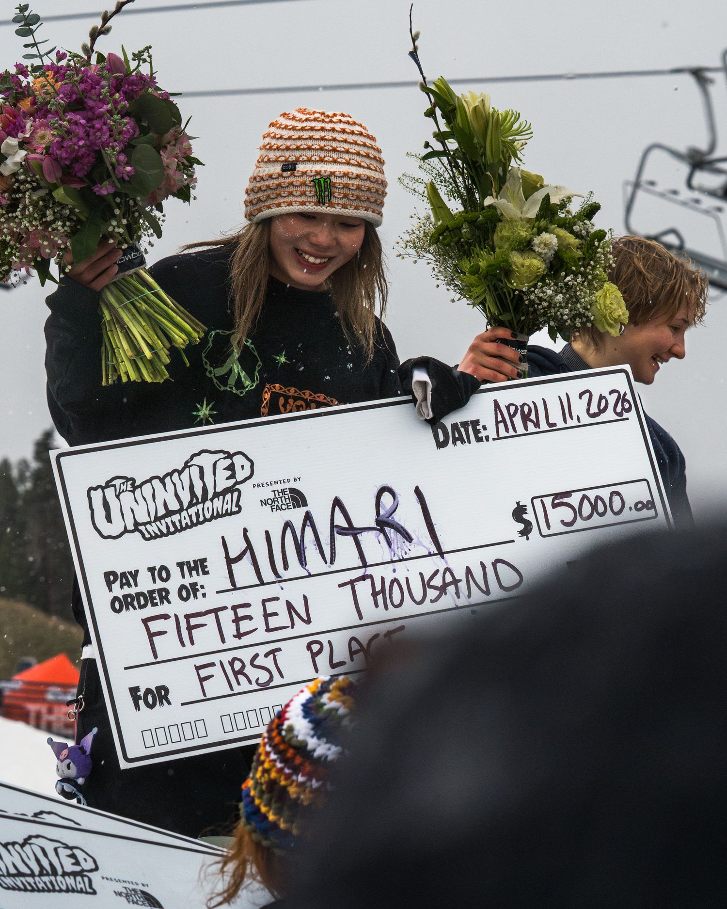 Himari wins $15,000 first place prize at The Uninvited International snowboard competition on April 11, 2026.