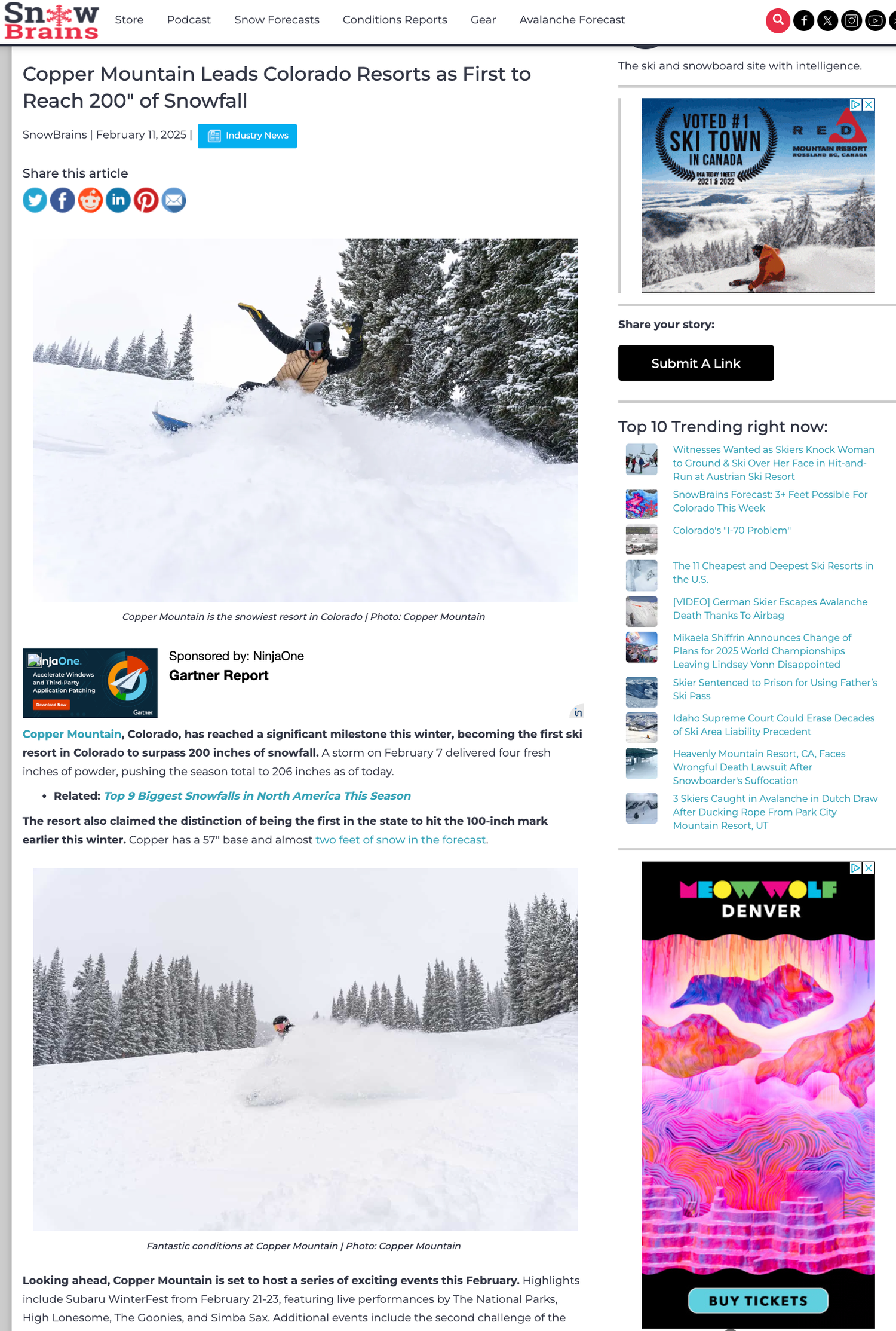 Article about Copper Mountain's ski terrain expansion with action shots of snowboarders.