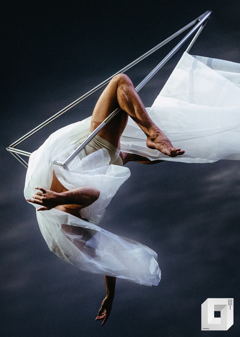 Artistic photo series showing hands pulling translucent fabric against dark background creating ethereal flowing shapes.