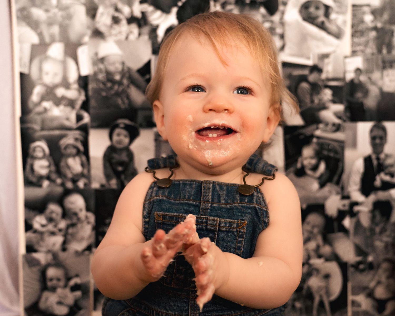Close-up black and white portrait showing joyful expressions and laughter.