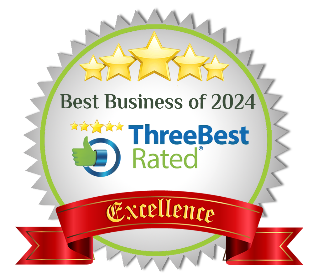 Collection of business excellence award badges with gold stars and red ribbons.