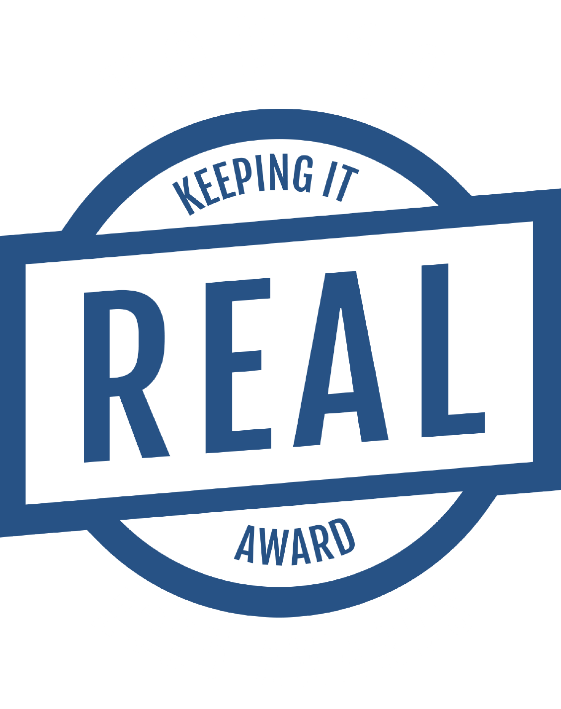 A blue chain link design with text 'Keeping It Real Award' in a circular badge-style graphic.