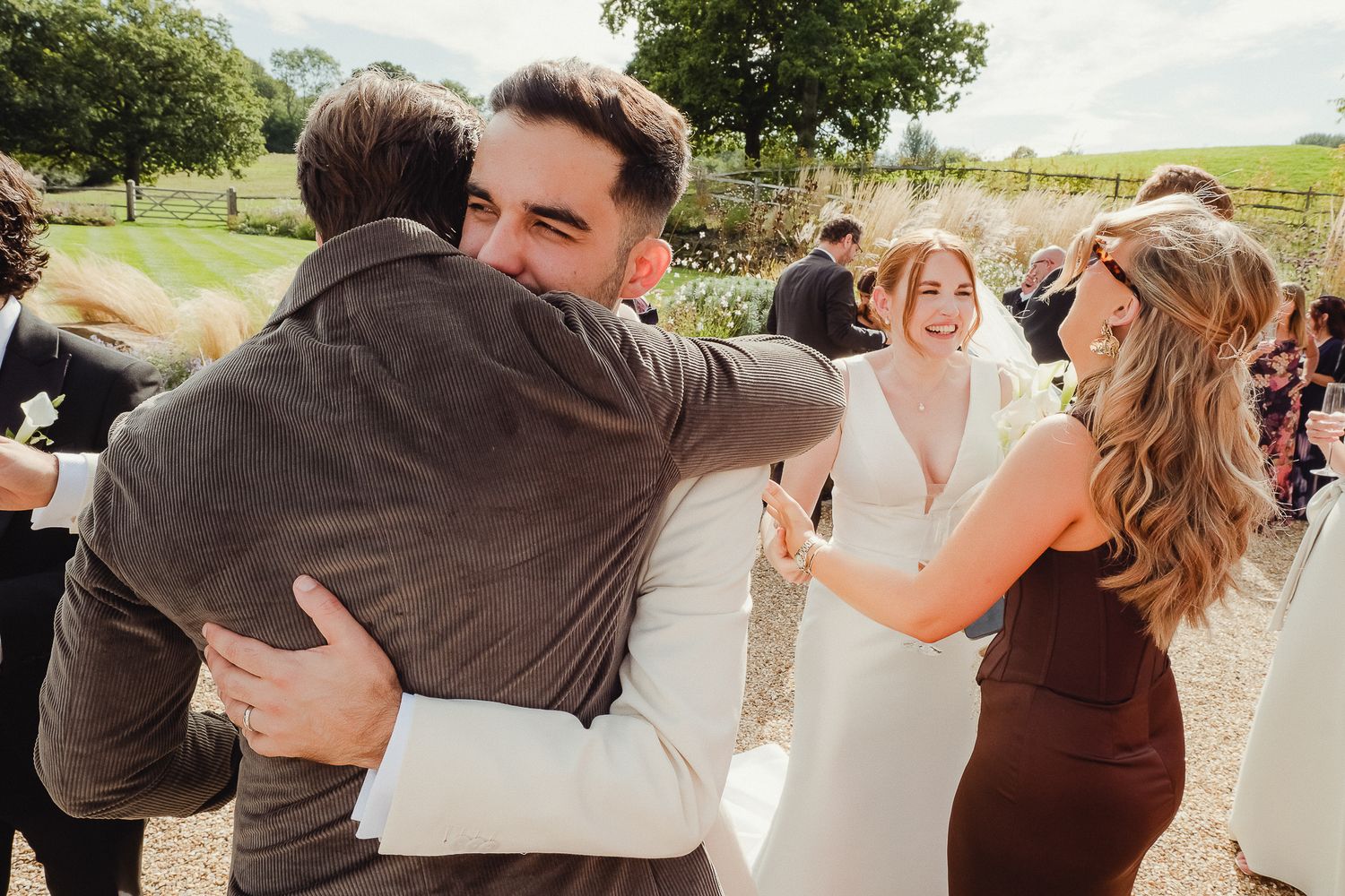 A sequence of romantic dance moves captured at an outdoor wedding celebration.